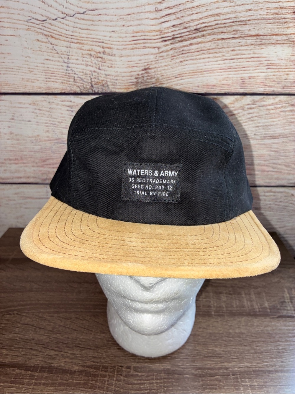 Pre Owned Water & Army 5 Panel Black and Tan Suede Brim Cap